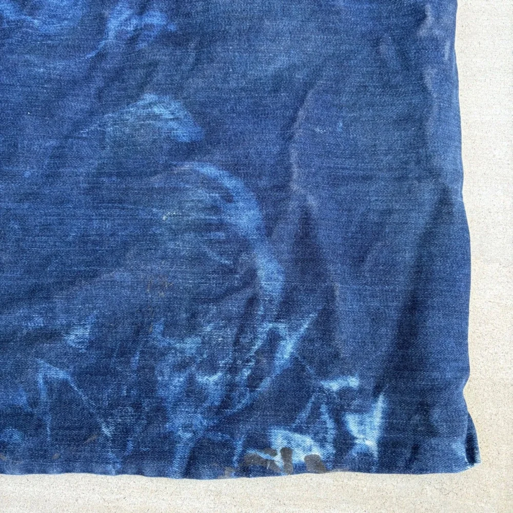 Vintage Denim Laundry Bag Indigo Blue Drawstring Duffle Utility Bag Distressed